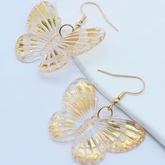 “Crystal Butterflies” Golden Bursting Explosion Wing Detailing Clear Boho Dangle - Picture 3 of 9